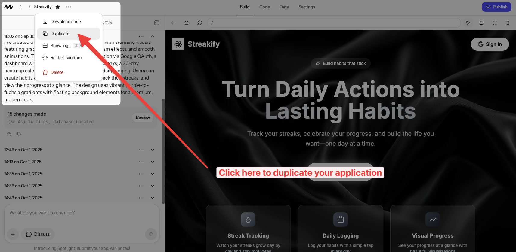 Duplicating a version