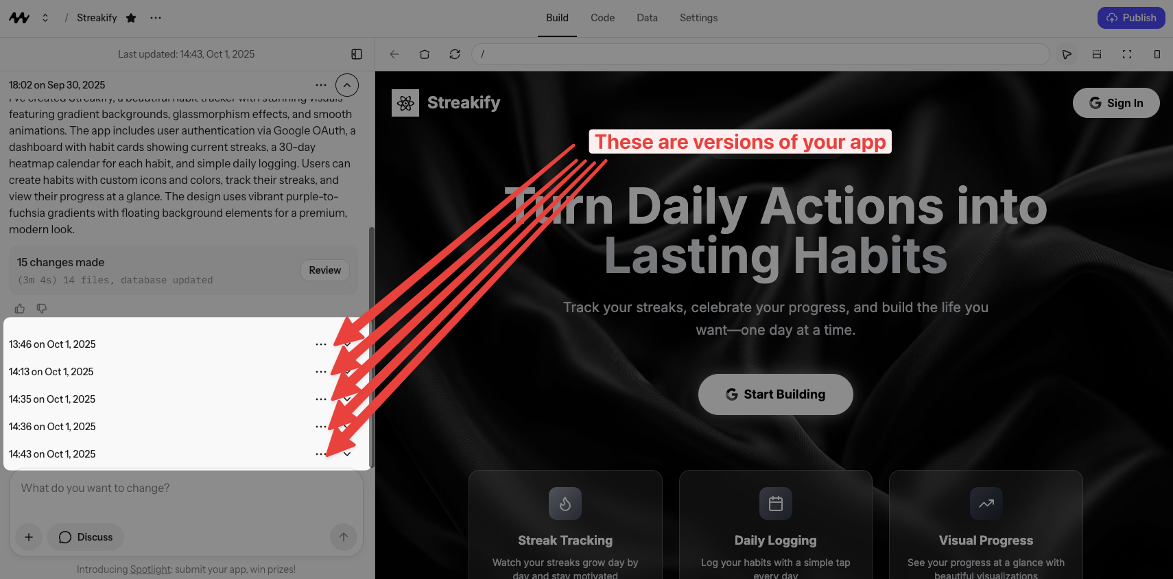 Version management interface