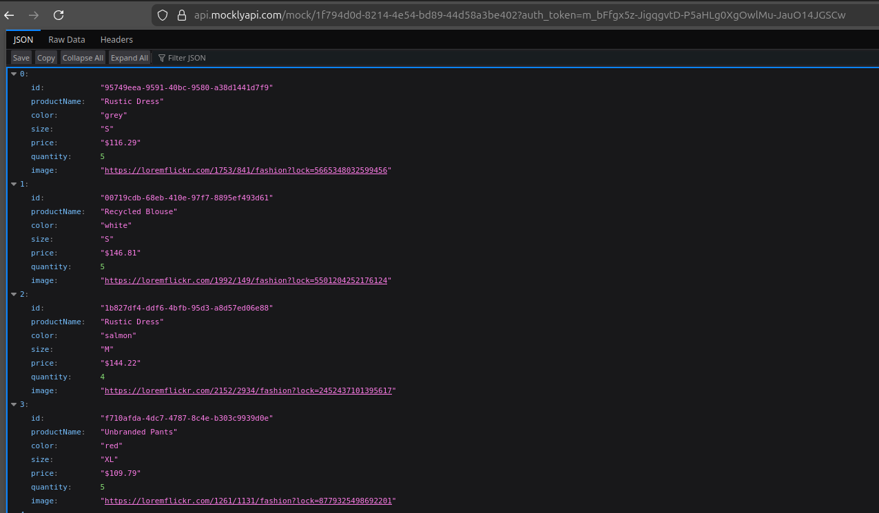 Screenshot of API JSON result.