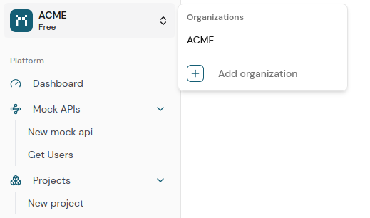 Screenshot of organization switcher.