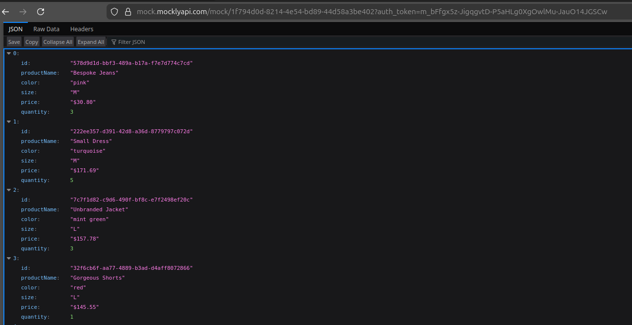 Screenshot of API JSON result.