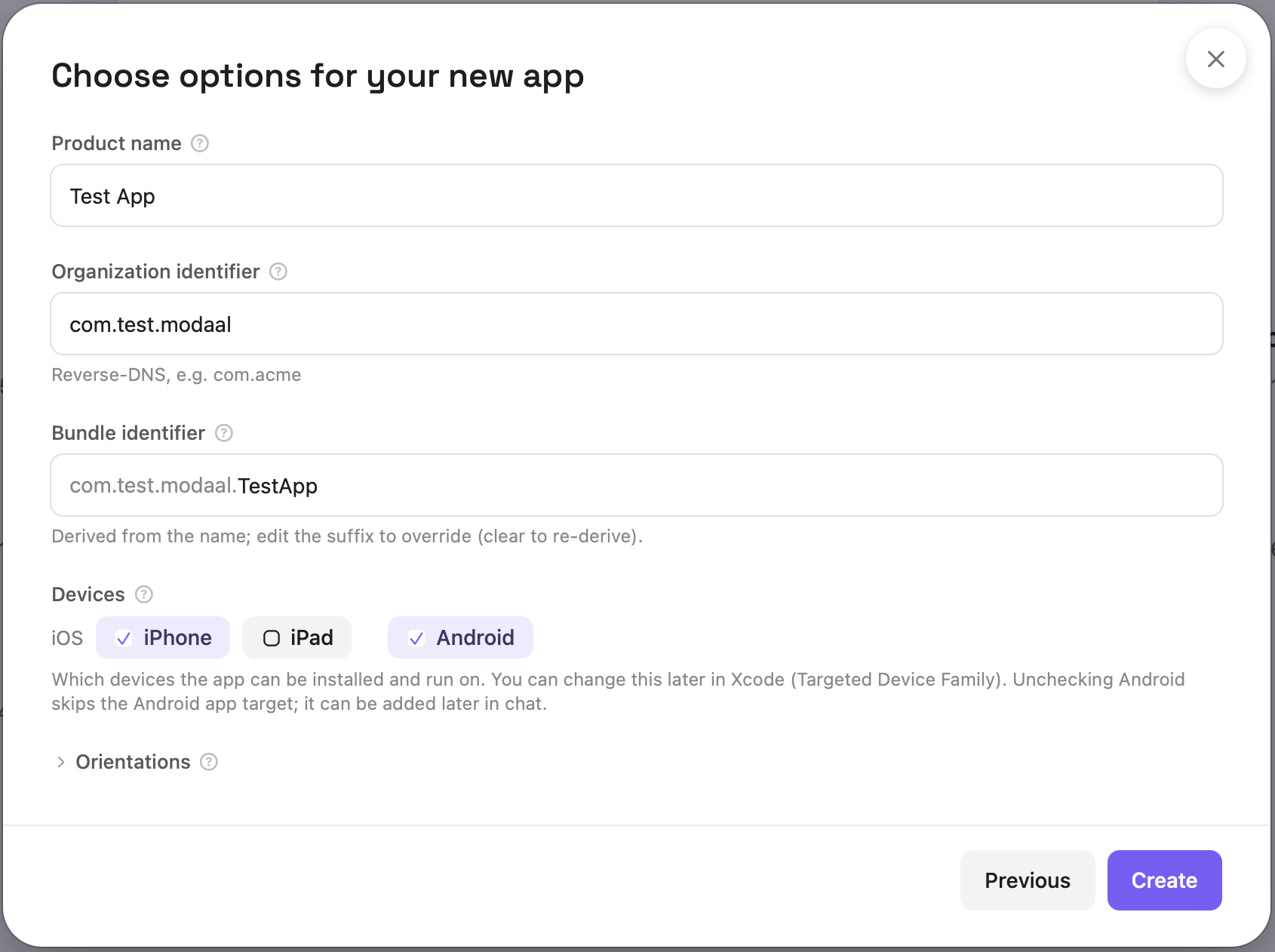 The new-project wizard, step 2: Choose options for your new app