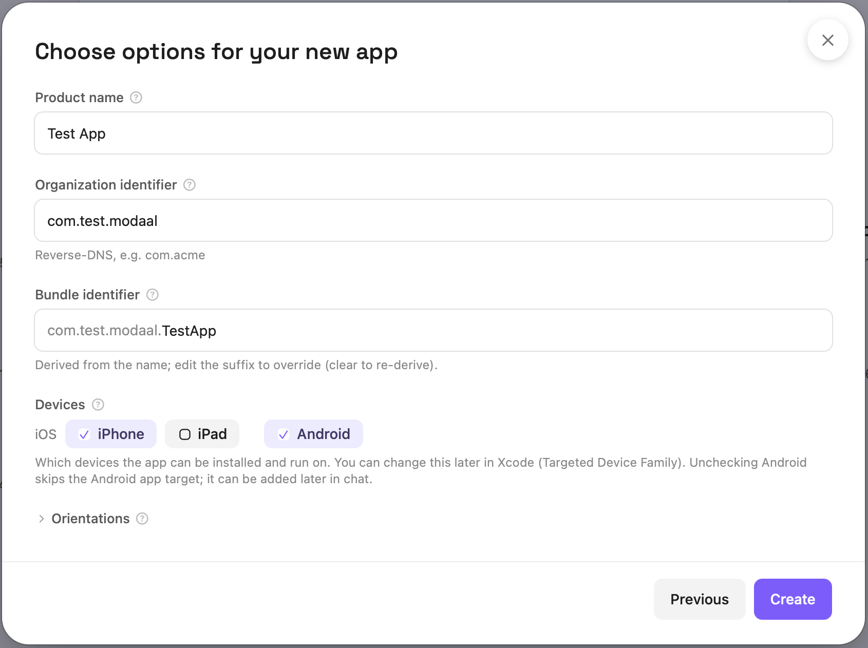 The new-project wizard, step 2: Choose options for your new app