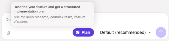 Composer with the Plan toggle on