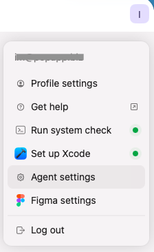 Modaal User Menu with Agent settings highlighted