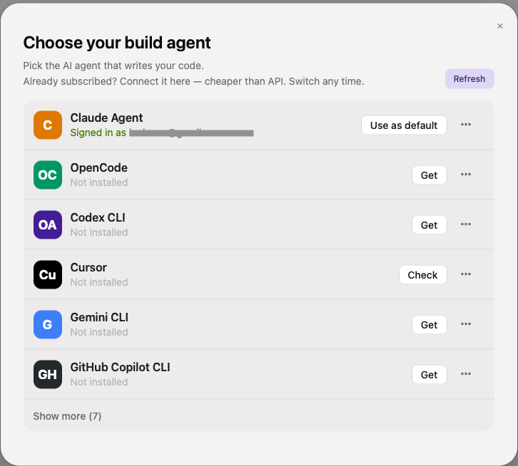 Claude Agent signed in with Use as default button