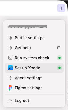 Modaal User Menu with the Set up Xcode item highlighted