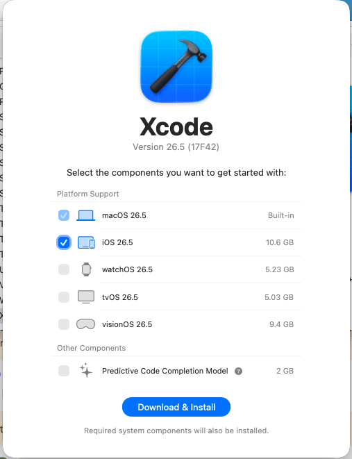 Xcode component selection with iOS checked