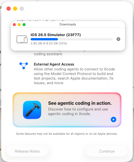 iOS simulator download in progress