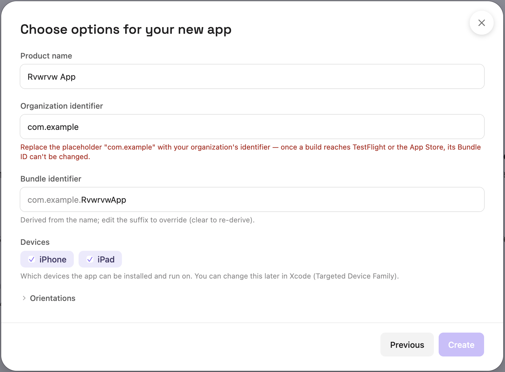 The new-project wizard, step 2: Choose options for your new app