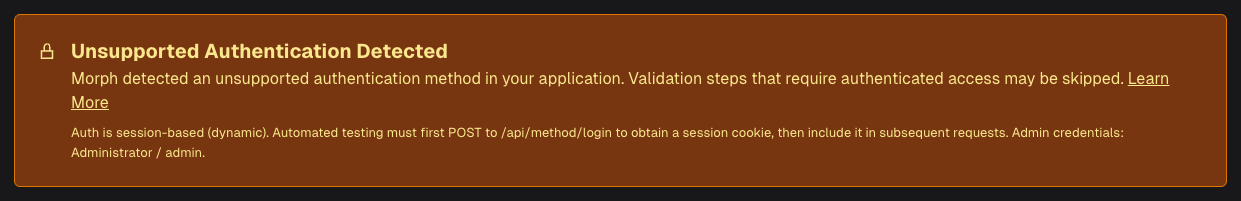 Unsupported Authentication Detected banner