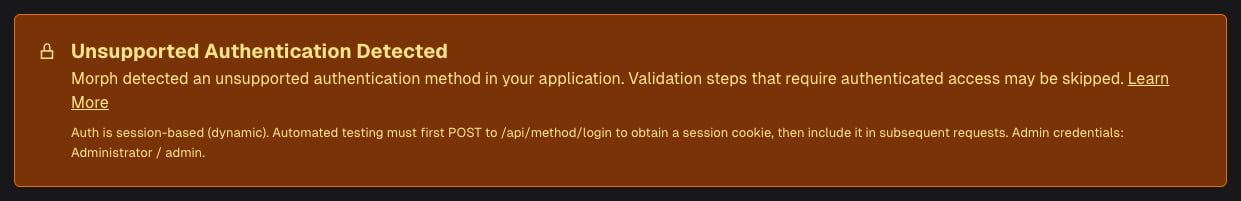 Unsupported Authentication Detected banner