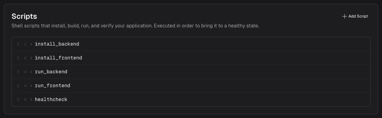 Scripts section with the discovered lifecycle scripts