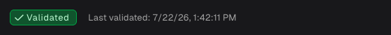Status bar showing the Validated state with a last-validated timestamp