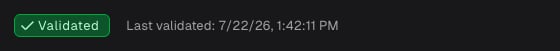 Status bar showing the Validated state with a last-validated timestamp