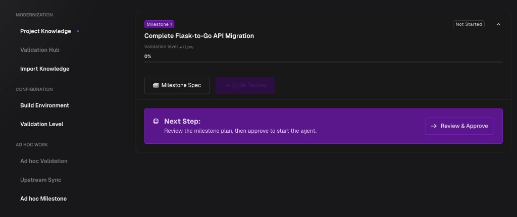 Project sidebar showing the Import Knowledge link under Modernization
