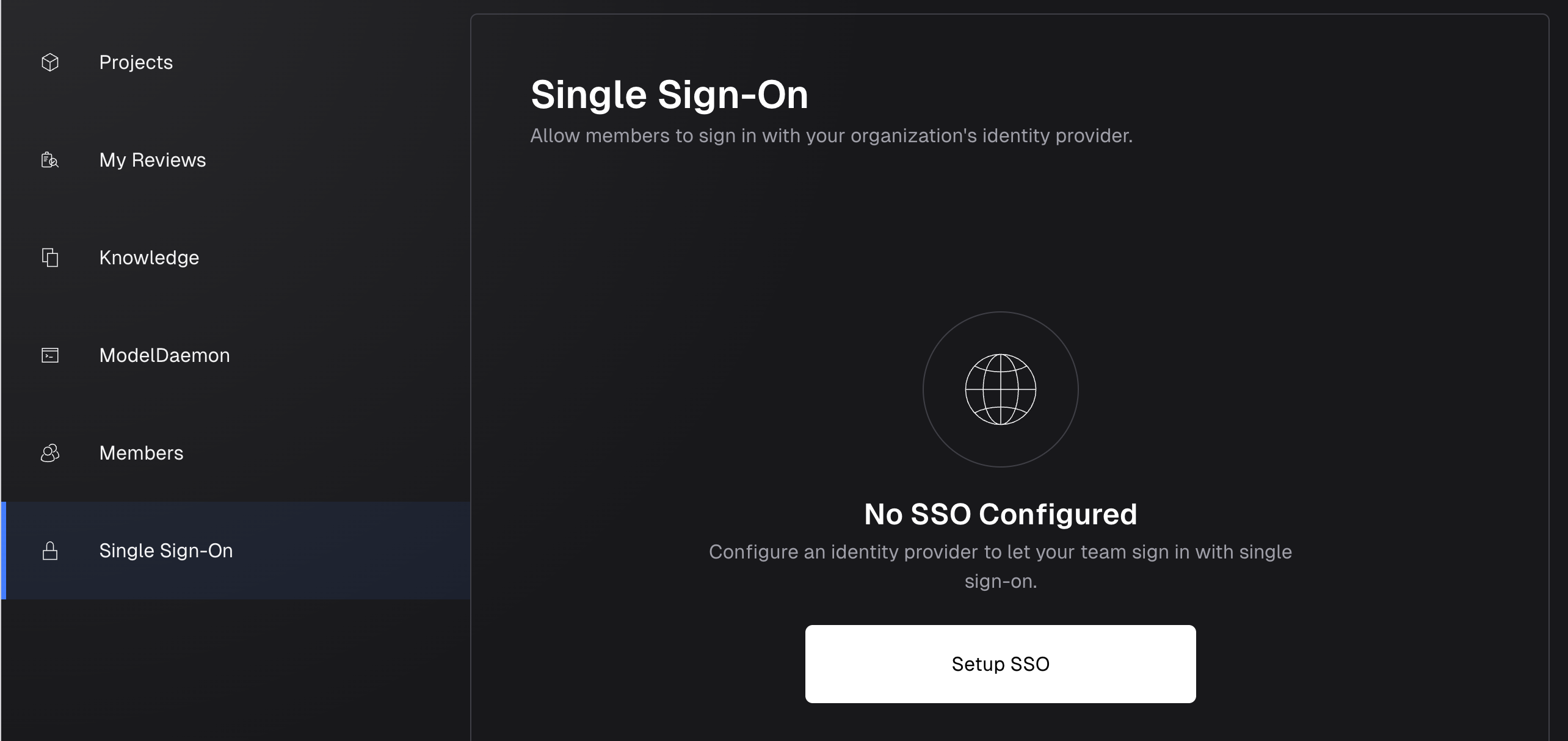 Modelcode Single Sign-On settings page