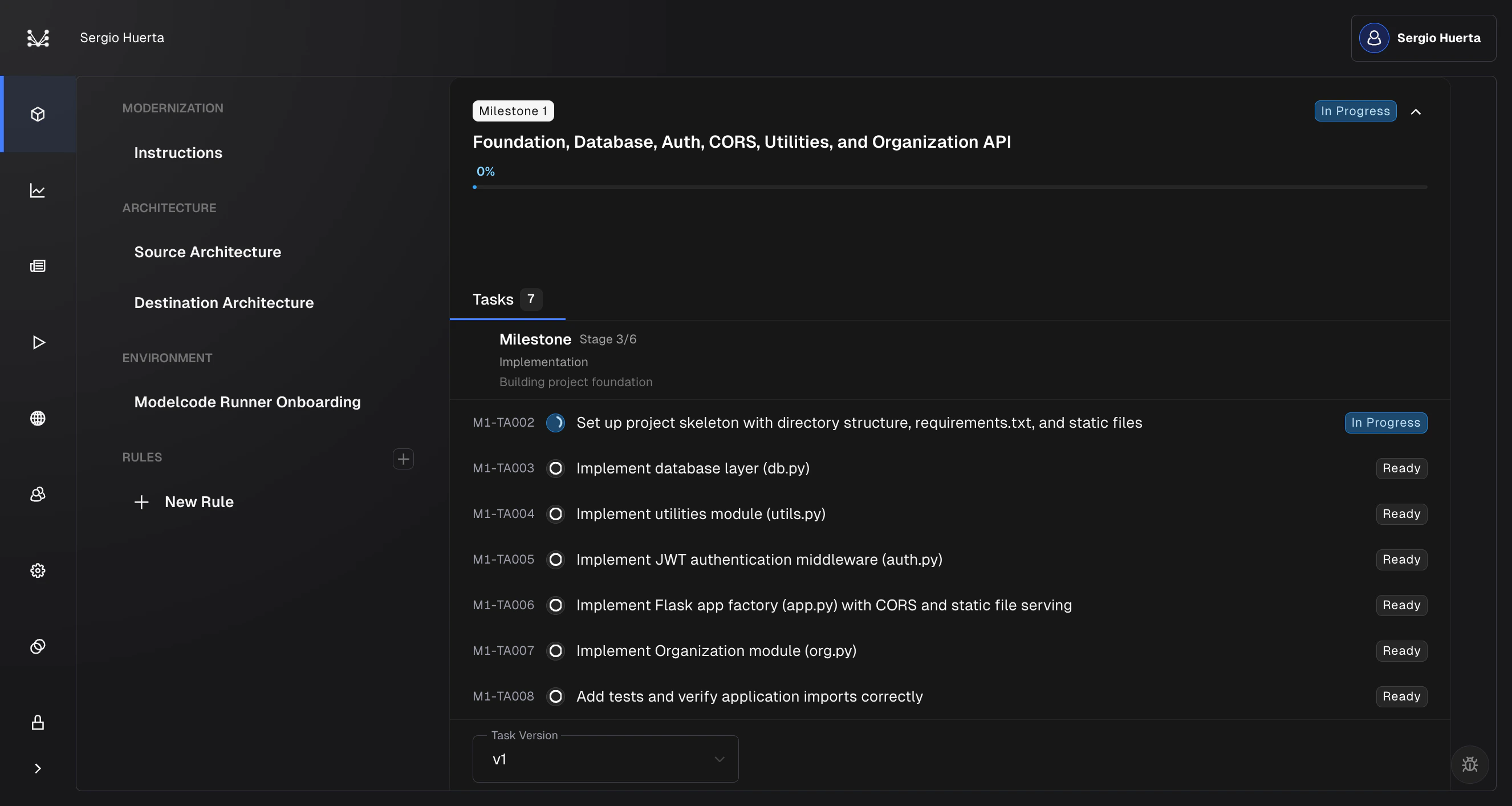 Tasks executing with stage indicator