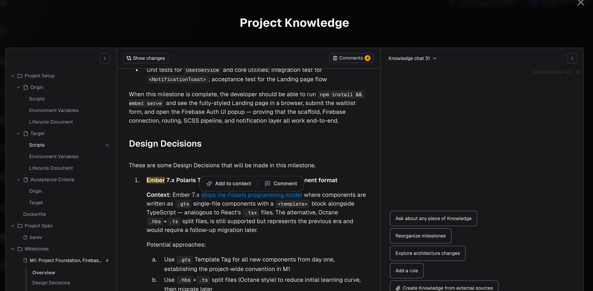 Select text and click Comment in the context menu