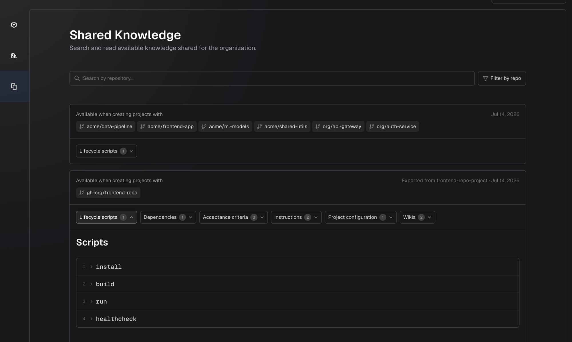Expanded lifecycle scripts showing collapsible script items