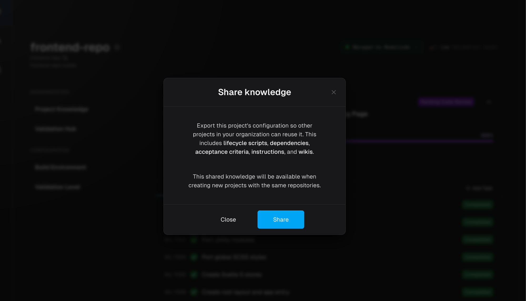 Share knowledge confirmation dialog