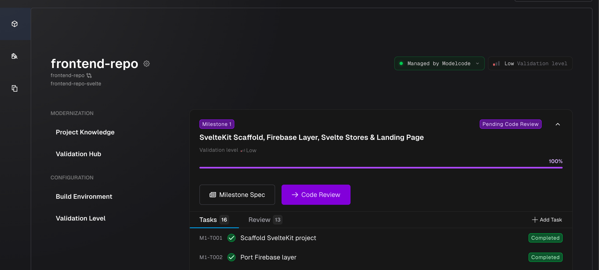 Settings icon on the project header