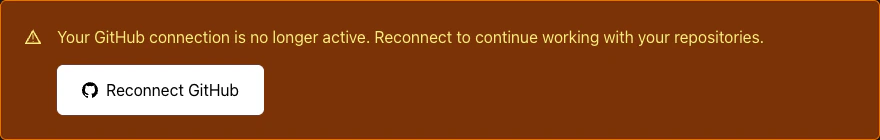 Modelcode Projects page - Reconnect GitHub banner