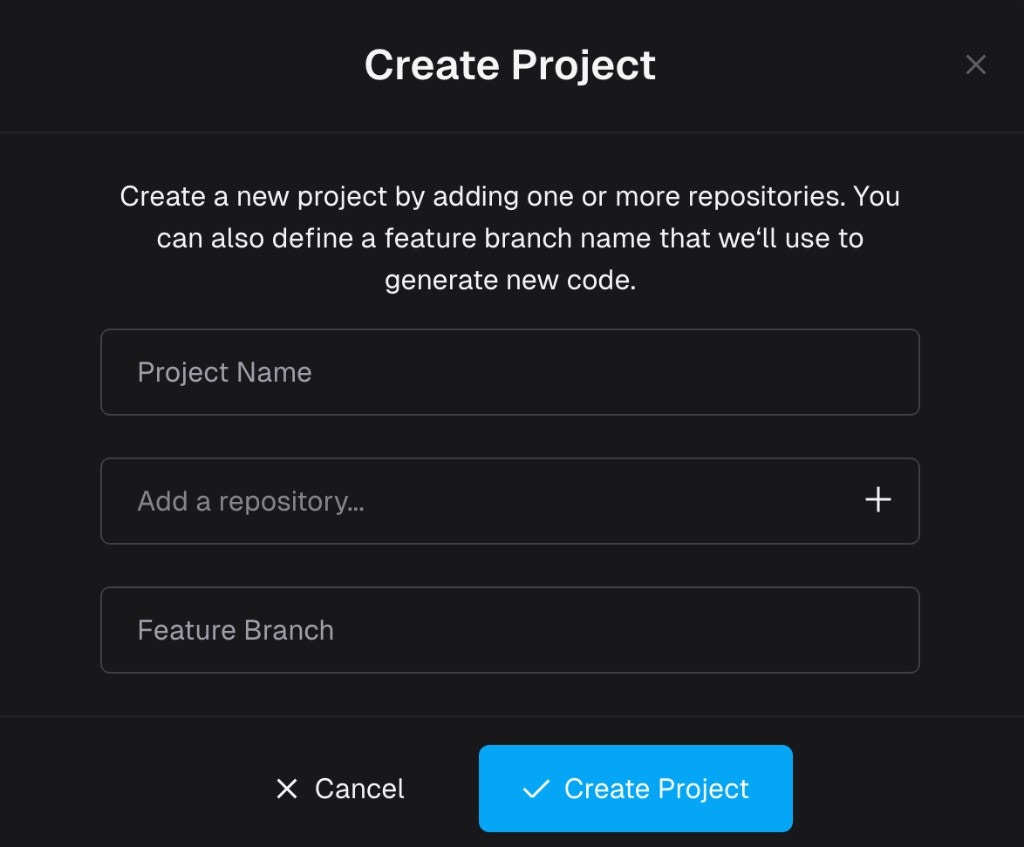 Create Project modal