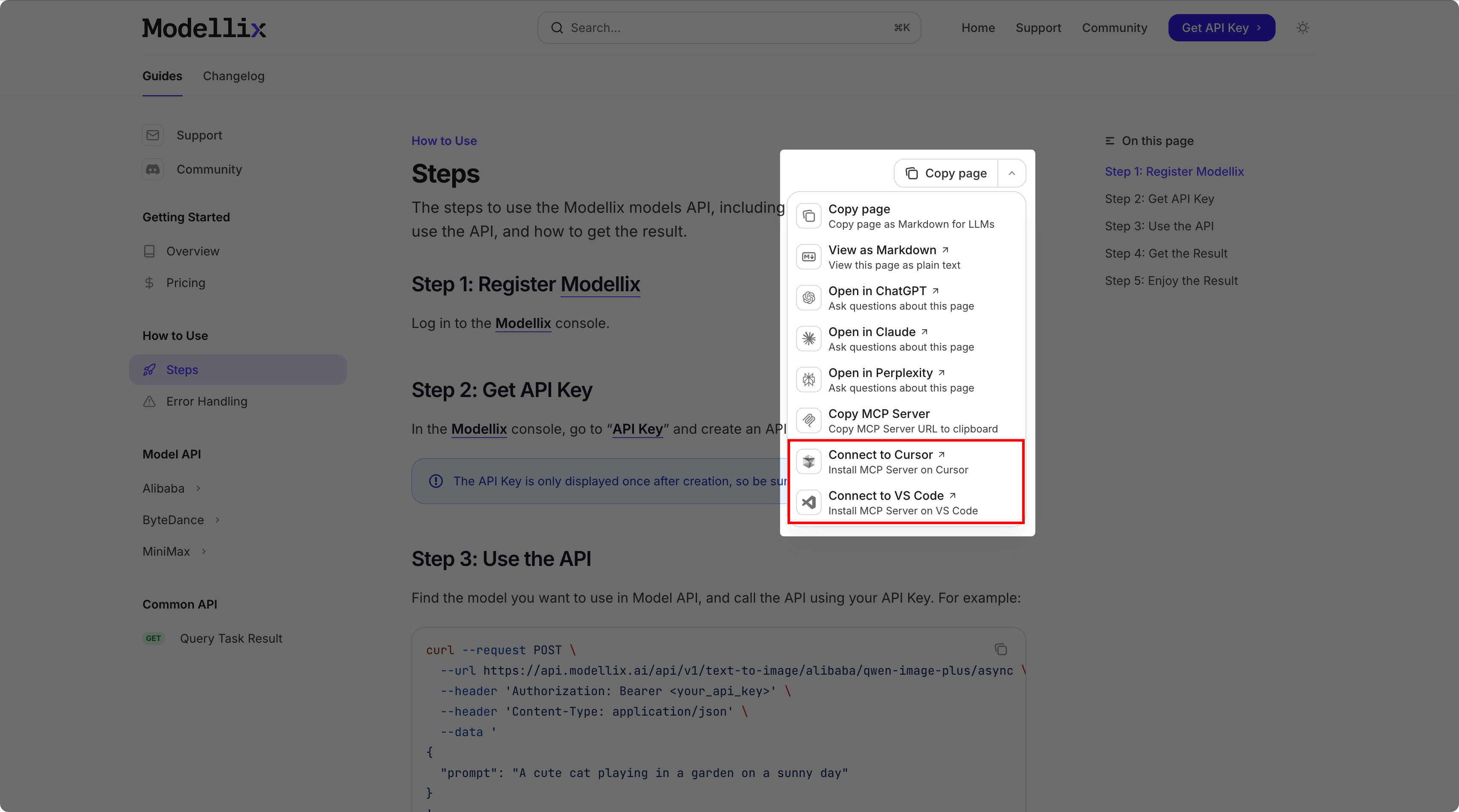 How to connect Modellix Docs MCP to clients