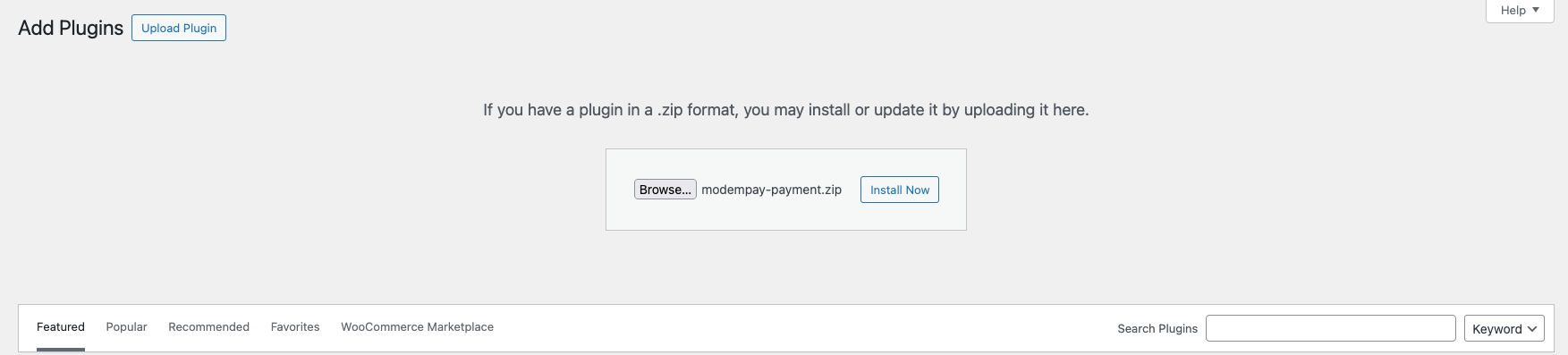 Uploading plugin ZIP file