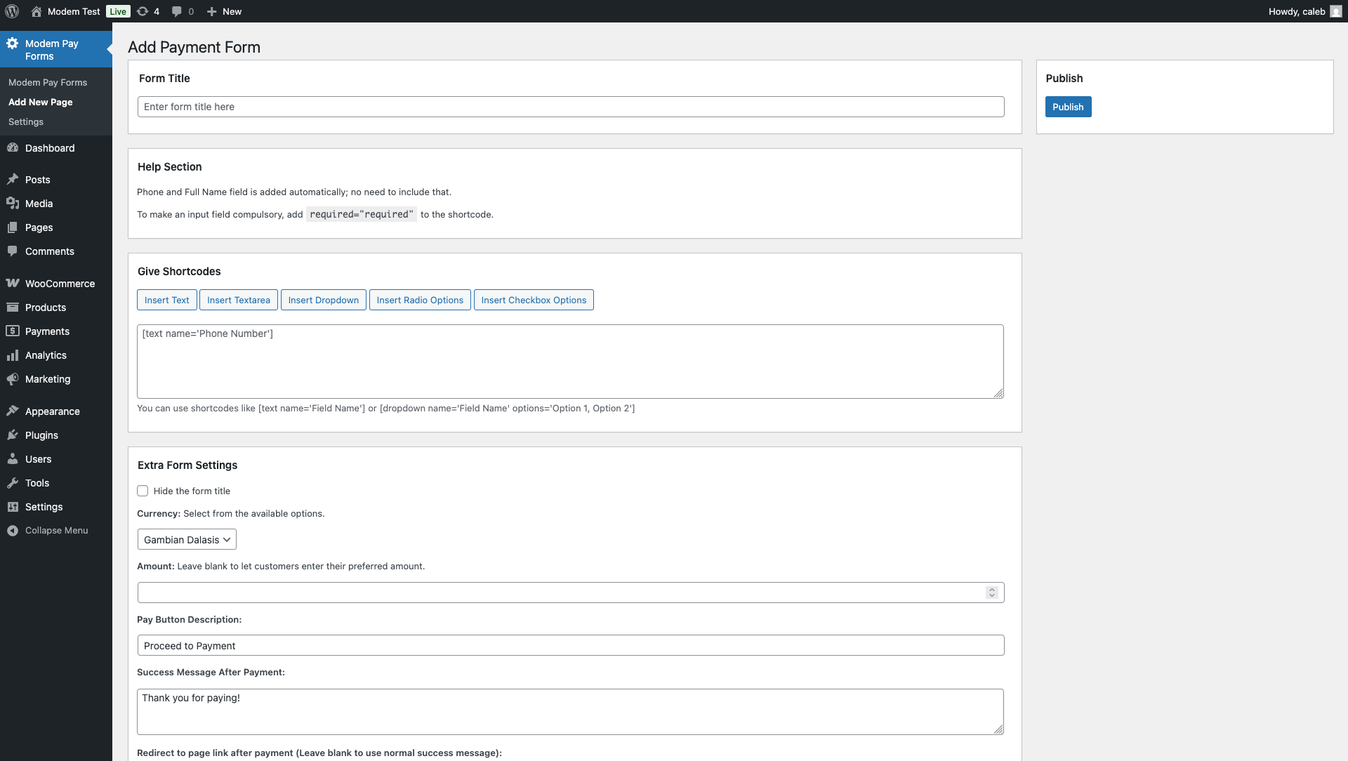 Add Payment Form Page