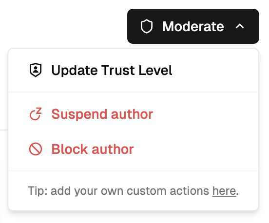 User actions dashboard