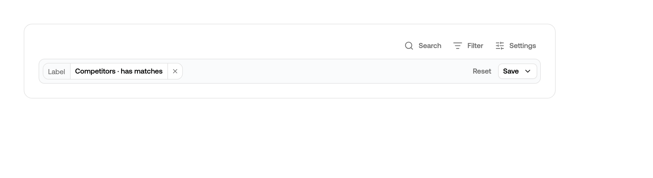 A label pill filtering on has matches rather than flagged
