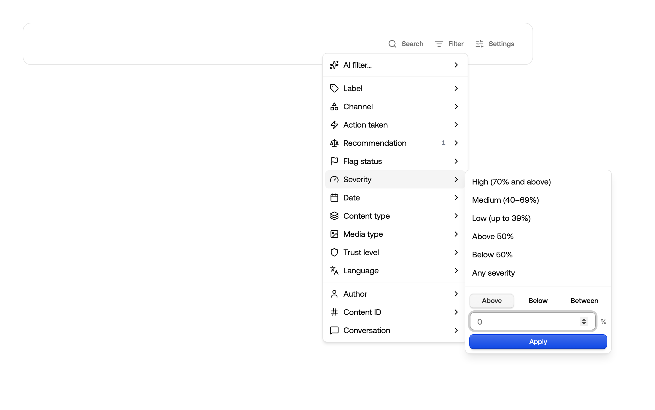 Severity presets and the custom range form