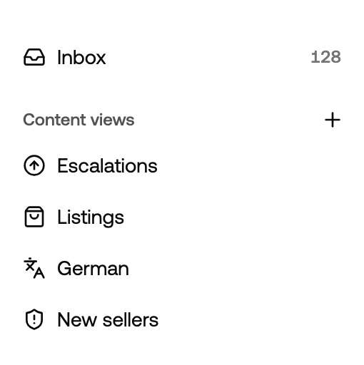 Review sidebar with the inbox pinned above four content views