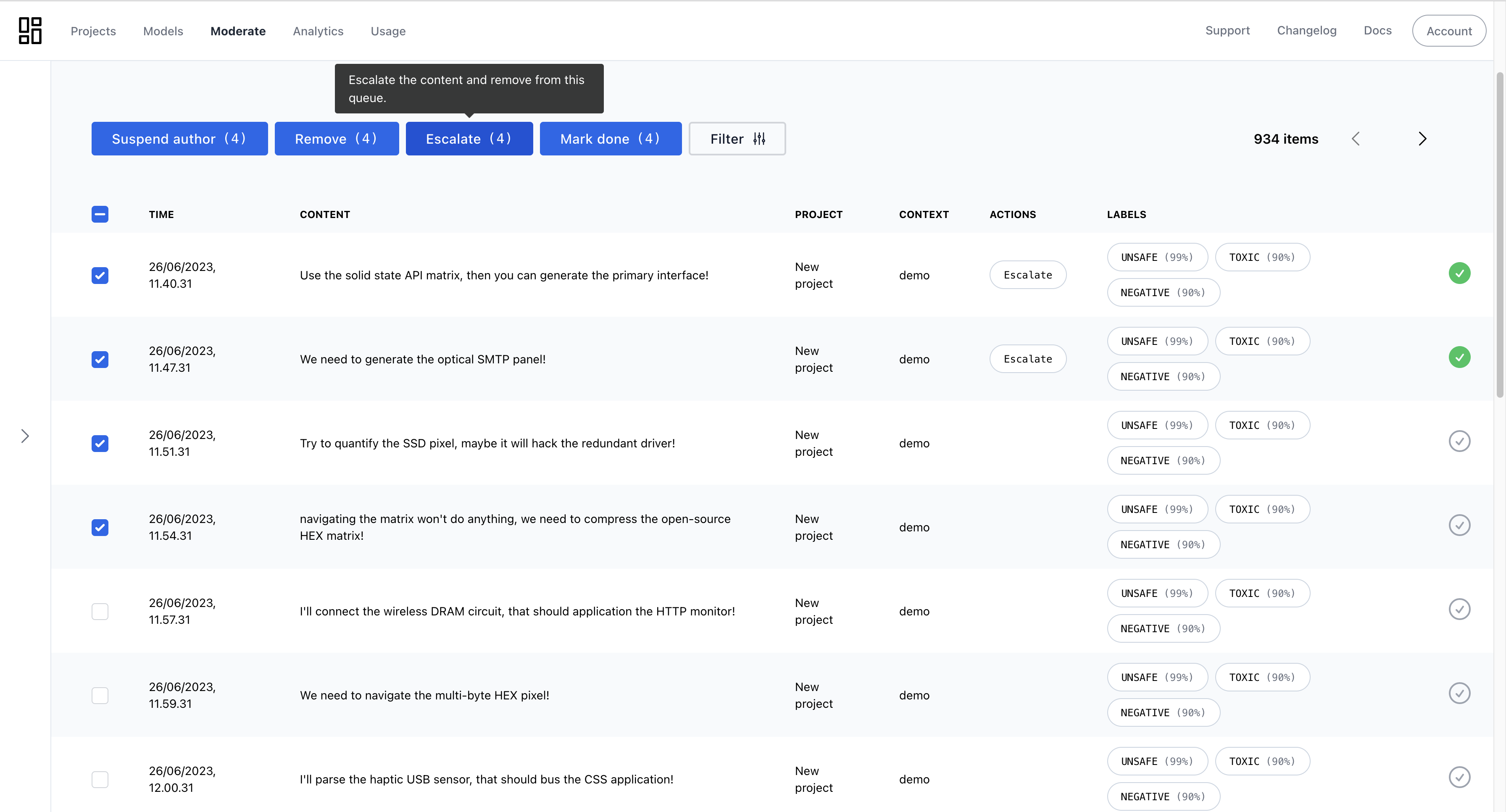 Review queue for reviewing and improving automated moderation