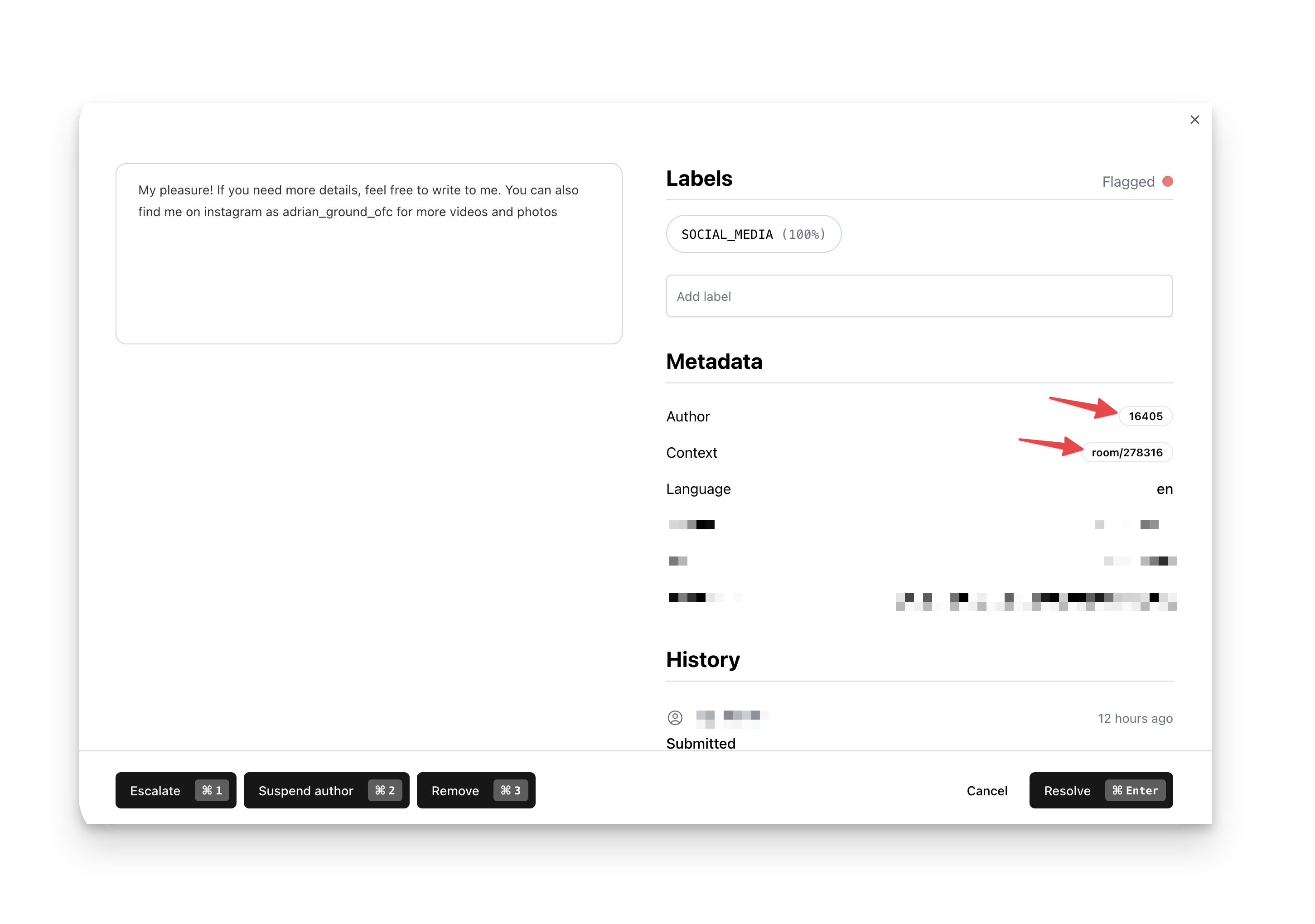 Filtering by context and author