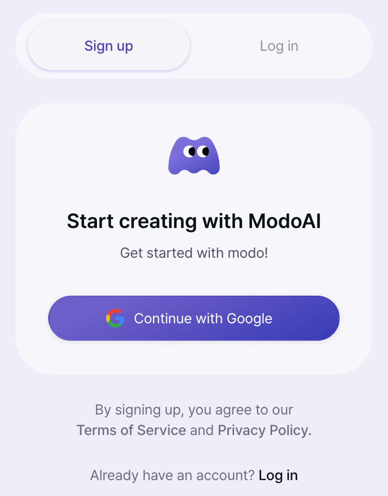 Sign-up screen