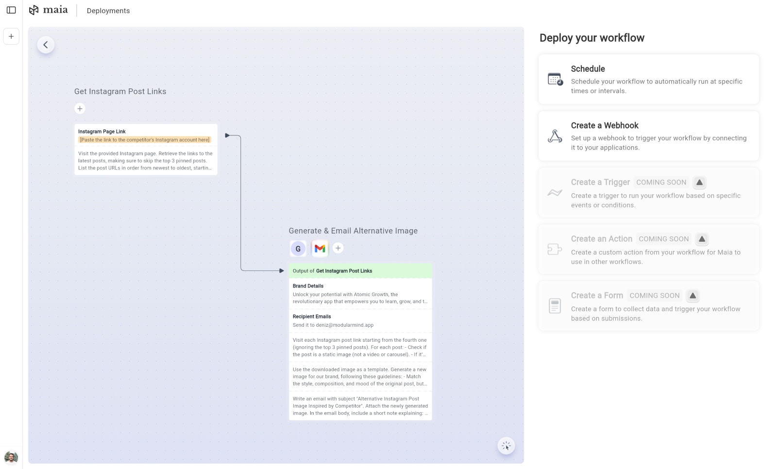 Deployment options panel