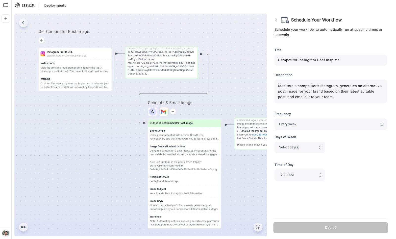 Deployment options panel
