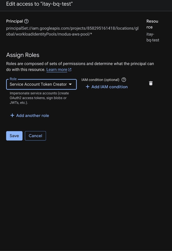 Grant Modus principal access to impersonate the service account