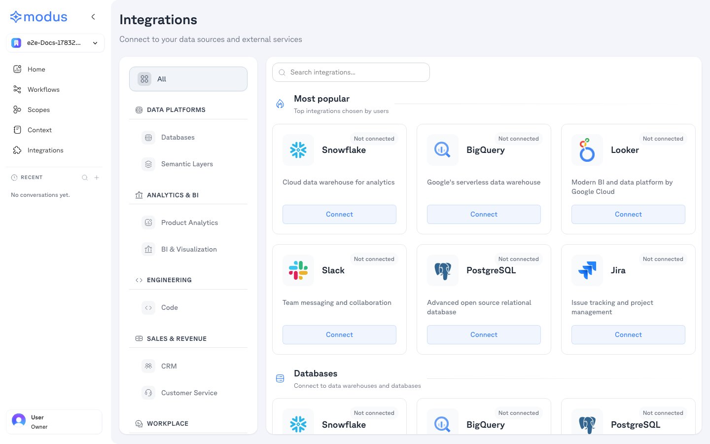 Modus Integrations catalog