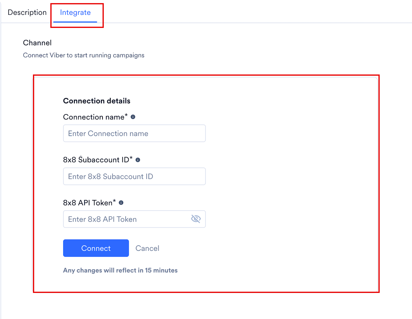 8x8 connection details form