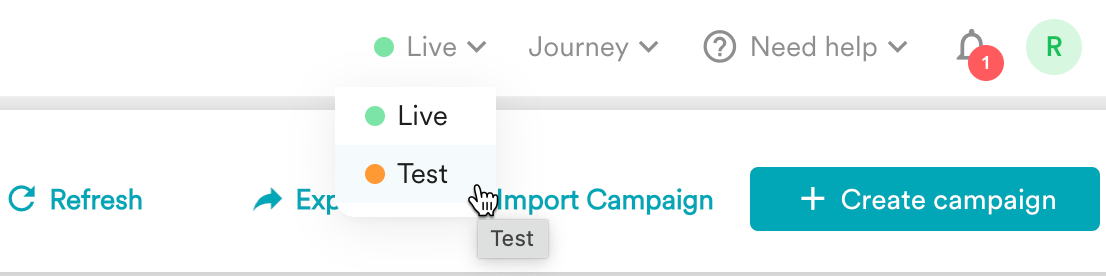 Live and Test environment toggle