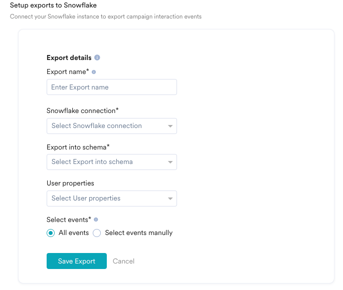 Snowflake export setup
