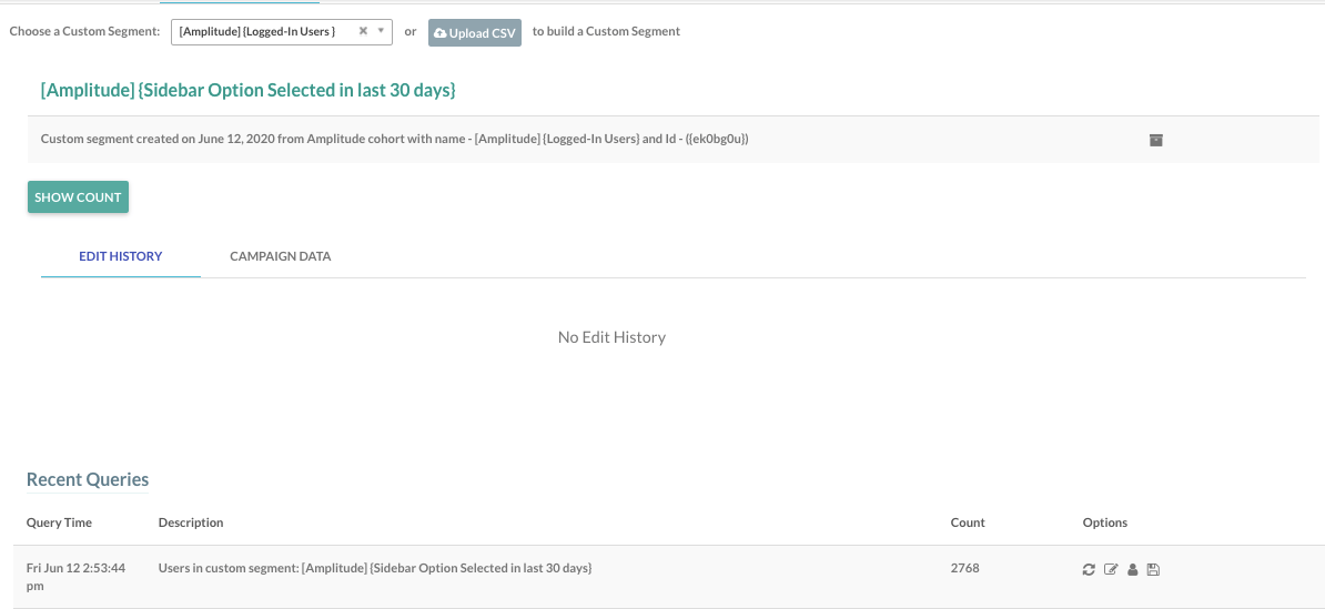 Amplitude cohort appearing as a custom segment in MoEngage