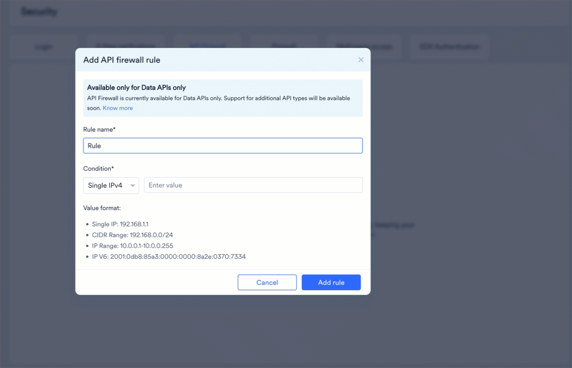 Add New API Firewall Rule
