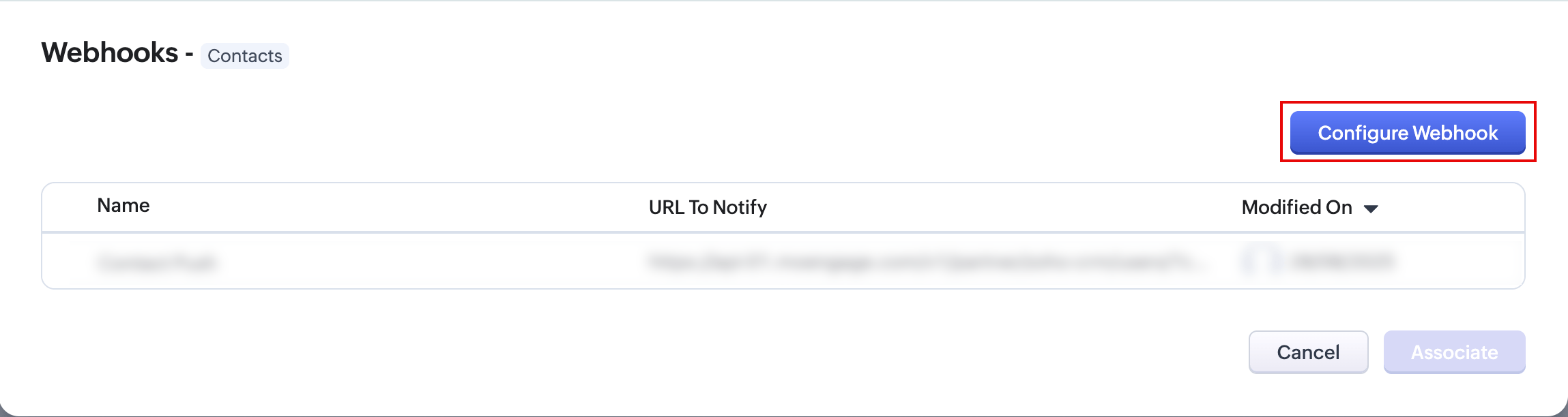 Image of Configure Webhook button