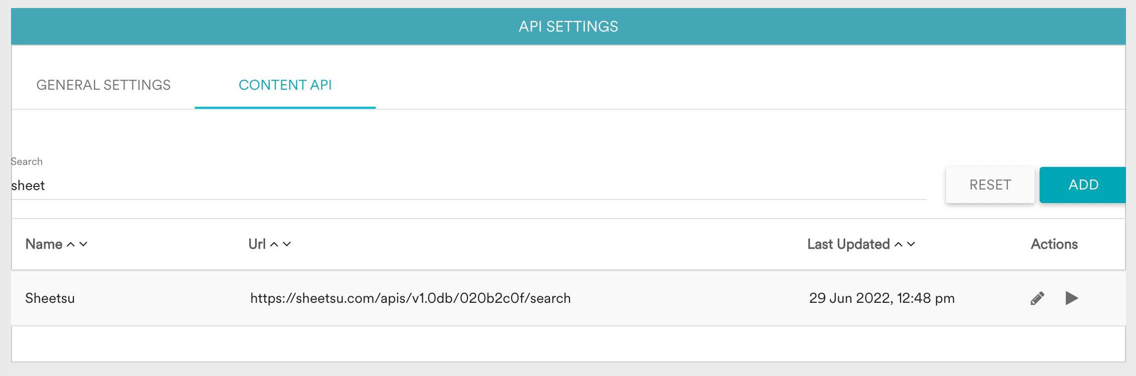 Sheetsu API listed in MoEngage Content APIs