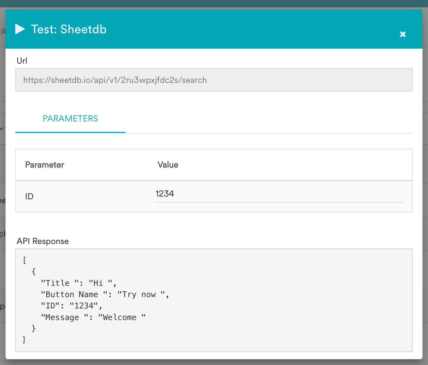 Testing the Sheetdb Content API with a sample ID